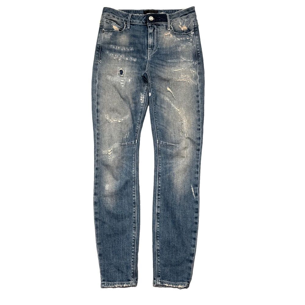 RtA Distressed Rip Repair High Rise Skinny Jeans 24 (26x28) Light Medium Womens